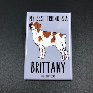 Brittany Dog Magnet, Retro Dog Kitchen & Office Decor, My Best Friend Cartoon Pet Portrait Gift, 2x3" High Quality Handmade Magnet