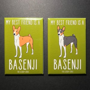 Basenji Dog Magnet, My Best Friend Dog Gift, Dog Kitchen & Locker Decor, Mini Pet Portrait Cartoon Art, 2x3" High Quality Handmade Magnet