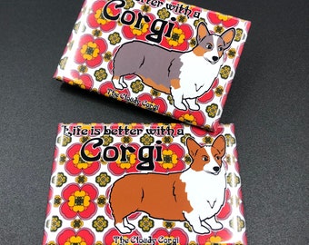 Corgi Magnet, Retro Dog Portrait Gift, Welsh Corgi Kitchen & Office Decor, Psychedelic Dog Art, 2x3" High Quality Handmade Magnet