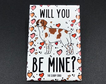 Brittany Magnet, Valentine's Day Dog Gift, Retro Holiday Kitchen & Office Decor, Dog Lover Valentine, 2x3" High Quality Handmade Magnet