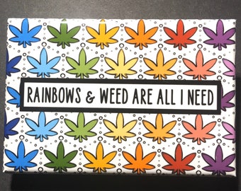 Rainbows & Weed are All I Need Magnet, Stoner Kitchen and Office Decor, Psychedelic 420 Art Gift, 2x3" High Quality Handmade Magnet