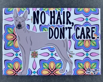 Xoloitzcuintli Magnet, No Hair Don't Care Portrait Art Gift, Retro Hairless Dog Kitchen & Office Decor 2x3" High Quality Handmade Magnet