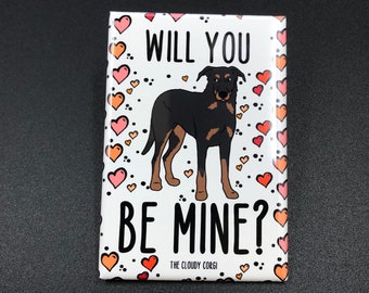 Beauceron & Hearts Magnet - Valentine's Day Herding Dog Gifts - Bas Rouge Cartoon Art Collectibles and Decor