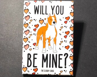 American Staffordshire Terrier Magnet, Amstaff Dog Valentine's Day Decor, Holiday Pet Portrait Gift, 2x3" High Quality Handmade Magnet