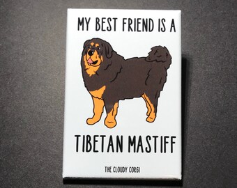 Tibetan Mastiff Magnet, Retro Dog Kitchen & Office Decor, Cartoon Pet Portrait Art Gift, 2x3" High Quality Handmade Magnet