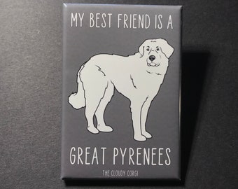 Great Pyrenees Magnet, Retro Dog Kitchen & Office Decor, Cartoon Pet Portrait Gift, 2x3" High Quality Handmade Magnet