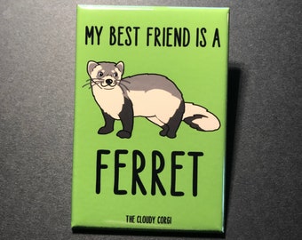 Ferret Magnet, Cartoon Pet Portrait Art Gift, Ferret Kitchen & Office Decor, Gift for Ferret Lovers, 2x3" High Quality Handmade Magnet
