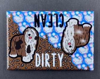 Bearded Collie Dishwasher Magnet, Clean Dirty Dog Sign, Kitchen Cleaning Accessories, Retro Dog Decor, 2x3" Handmade Magnet