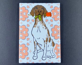 German Shorthaired Pointer Magnet, Dog with A Rose Pet Portrait Art, Pointer Valentine's Day Gift, Anniversary Gift, 2x3" Handmade Magnet
