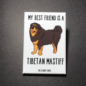 Tibetan Mastiff Magnet, Retro Dog Kitchen & Office Decor, Cartoon Pet Portrait Art Gift, 2x3" High Quality Handmade Magnet