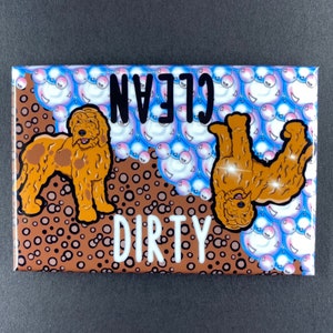Goldendoodle Dog Dishwasher Magnet, Clean Dirty Dishwasher Sign, Cartoon Pet Portrait Gifts and Decor, 2x3" High Quality Handmade Magnet