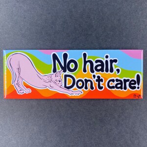 Funny Sphynx Cat Magnet, No Hair Don't Care Portrait Art Gift, Pet Themed Kitchen & Office Decor, 1.5x4.5" High Quality Handmade Magnet