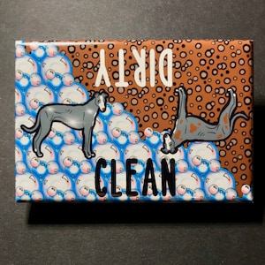 Greyhound Dishwasher Magnet, Clean Dirty Magnetic Sign, Retro Dog Kitchen Decor, Cartoon Pet Portrait Gift 2x3" High Quality Handmade Magnet