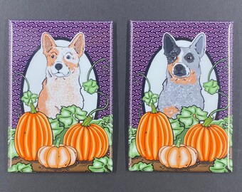 Australian Cattle Dog Pumpkin Magnet, Autumn Holiday Kitchen & Office Decor, Red Blue Heeler Fall Portrait Gift, 2x3” Handmade Magnet