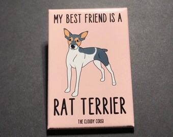 Rat Terrier Magnet, Cartoon Pet Portrait Gift, Retro Dog Kitchen & Office Decor, 2x3" High Quality Handmade Magnet