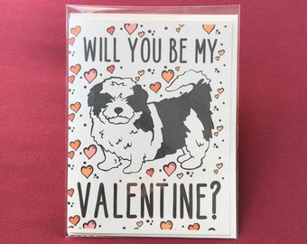 Shih Tzu Dog Valentines Day Card - Will You Be My Valentine? Puppy Love Note Card - Stationery Set or Single Card