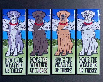 Great Dane Magnet, Retro Dog Kitchen & Office Decor, Cartoon Pet Portrait Gift, 1.5x4.5" High Quality Handmade Magnet, 4 Colors Available