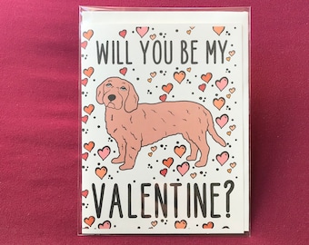 Basset Fauve de Bretagne Valentine's Day Card - Will You Be My Valentine? Puppy Love Note Card - Holiday Stationery Set or Single Card