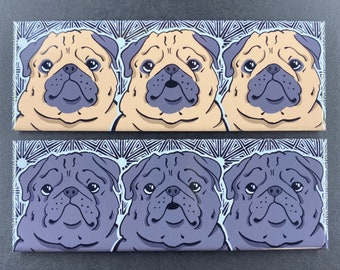Psychedelic Pug Magnet, Retro Dog Kitchen & Office Decor, Cartoon Pet Portrait Art Gift, Cute Pug Gift 1.5x4.5" High Quality Handmade Magnet