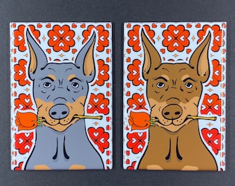 Doberman Pinscher Rose Magnet, Dog Valentines Day Gift, Retro Kitchen Office Decor, Holiday Pet Portrait Valentine & Anniversary Gift 2x3"