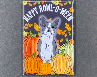 Boston Terrier Halloween Magnet, Holiday Dog Kitchen & Office Decor, Retro Pet Portrait Pumpkin Patch Art, 2x3" High Quality Handmade Magnet