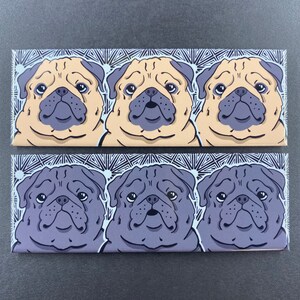Psychedelic Pug Magnet, Retro Dog Kitchen & Office Decor, Cartoon Pet Portrait Art Gift, Cute Pug Gift 1.5x4.5" High Quality Handmade Magnet