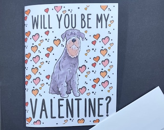 Schnauzer Valentine's Day Card, Handmade Dog Valentine, Holiday Schnauzer Dog Stationery, Set or Single Card (With self-seal envelope)