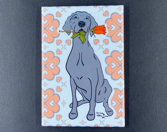 Weimaraner Rose Magnet, Valentine's Day Dog Gift, Weimaraner Anniversary Gift, Retro Dog Kitchen & Office Decor, 2x3" Handmade Magnet