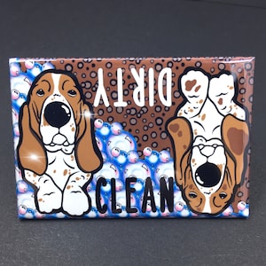 Basset Hound Dishwasher Magnet, Retro Dog Kitchen Decor, Cartoon Pet Portrait Art Gift, 2x3" High Quality Handmade Magnet