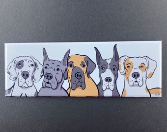 Great Dane Magnet, Cartoon Pet Portrait Decor, Dog Art Collectibles, Gifts for Great Dane Lovers, 1.5x4.5" High Quality Handmade Magnet