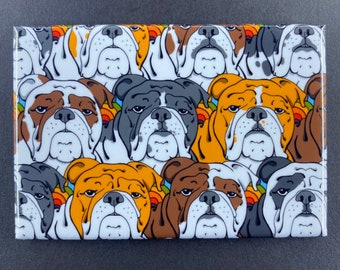 Rainbow English Bulldog Magnet, Retro Dog Kitchen & Office Decor, Psychedelic Cartoon Pet Portrait Art Gift, 2x3" Handmade Magnet