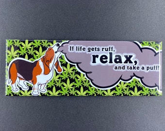 Funny Stoner Dog Magnet, 420 Basset Hound Kitchen Decor, Funny Dog Lover Gifts, 1.5x4.5" High Quality Handmade Fridge Magnet