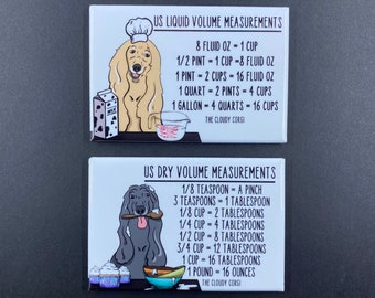 Afghan Hound Kitchen Measuring Chart Magnet Set, Dog Baking and Cooking Conversion Table Magnets, Set of 2 (2x3") Handmade Magnets