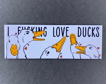 Funny Duck Magnet, I LOVE DUCKS Pet Portrait Art Gift, Retro Farmhouse Kitchen & Office Decor 1.5x4.5" Handmade Magnet