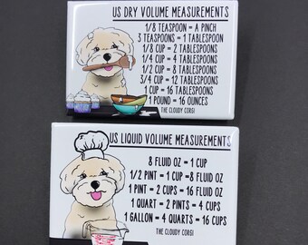 Shih Tzu Dog Measuring Chart Magnet Set, Baking and Cooking Conversion Table Magnets, Retro Kitchen Decor, Set of 2-2x3" Handmade Magnets