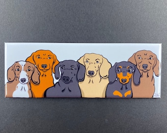 Dachshund Magnet, Cartoon Pet Portrait Decor, Wiener Dog Art Collectibles, Gifts for Doxie Lovers, 1.5x4.5" High Quality Handmade Magnet