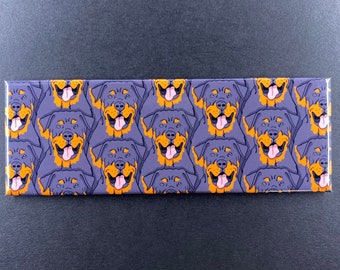 Rottweiler Magnet, Retro Dog Kitchen & Office Decor, Psychedelic Cartoon Pet Portrait Art Gift, 1.5x4.5" High Quality Handmade Magnet