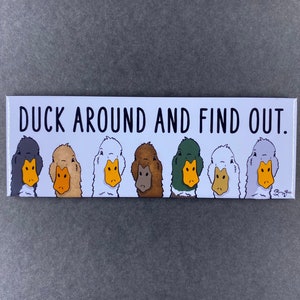 Funny Duck Magnet, Duck Around and Find Out Pet Portrait Art Gift, Retro Farmhouse Kitchen & Office Decor 1.5x4.5" Handmade Magnet