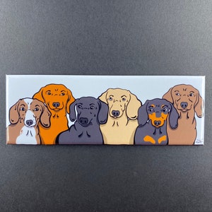 Dachshund Magnet, Cartoon Pet Portrait Decor, Wiener Dog Art Collectibles, Gifts for Doxie Lovers, 1.5x4.5" High Quality Handmade Magnet