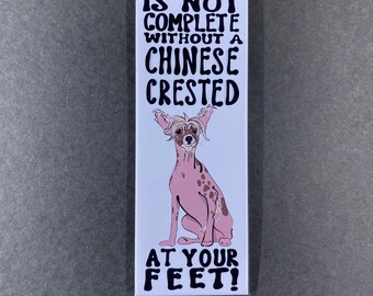 Chinese Crested Dog Magnet, Retro Dog Kitchen Decor, Funny Pet Portrait Cartoon Art Gift, 1.5x4.5" High Quality Handmade Magnet