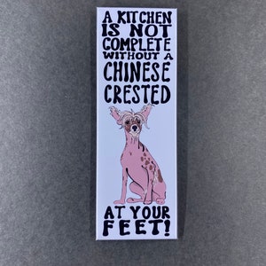 Chinese Crested Dog Magnet, Retro Dog Kitchen Decor, Funny Pet Portrait Cartoon Art Gift, 1.5x4.5" High Quality Handmade Magnet