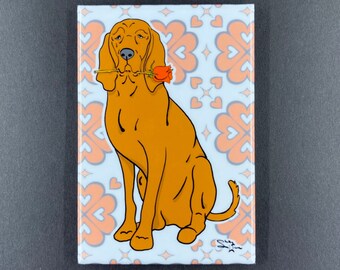 Redbone Coonhound Rose Magnet, Dog Valentine's Day Gift, Retro Kitchen Office Decor, Holiday Pet Portrait Valentine & Anniversary Gift 2x3"