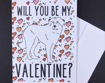 Great Pyrenees Valentine's Day Card, Dog Valentine, Handmade Dog Card, Great Pyrenees Gifts & Collectibles, Set or Single Card