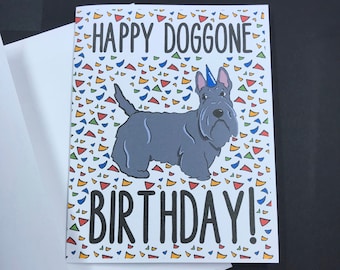 Scottish Terrier Birthday Card, Dog Birthday Card, Pet Portrait Birthday Gift, Dog Birthday Greeting Card, Set or Single Card + Envelope