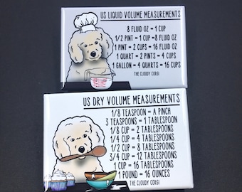 Poodle Dog Kitchen Measuring Chart Magnet Set, Baking and Cooking Conversion Table Magnets, Set of 2 (2x3") High Quality Handmade Magnets
