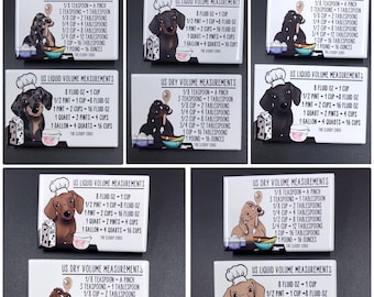 Dachshund Dog Kitchen Measuring Chart Magnet Set, Baking and Cooking Conversion Table Magnets, Set of 2 (2x3") Handmade Fridge Magnets