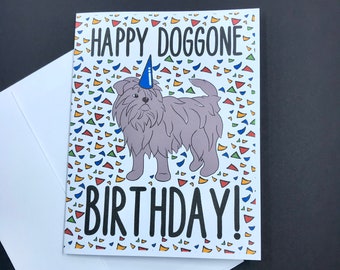 Affenpincher Dog Birthday Card, Cartoon Pet Portrait Birthday Gift, Funny Dog Birthday Card with Self Seal Envelope, Single or Set of Cards