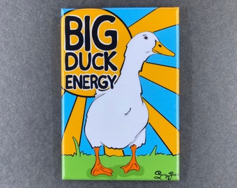 Pekin Duck Magnet, Big Duck Energy Pet Portrait Art Gift, Retro Farmhouse Kitchen & Office Decor 2x3" Handmade Magnet