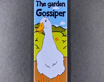 Funny Duck Magnet, The Garden Gossiper Pekin Duck Pet Portrait Art Gift, Retro Farmhouse Kitchen & Office Decor 1.5x4.5" Handmade Magnet