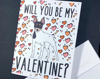 Toy Fox Terrier Dog Valentine's Day Card - Will You Be My Valentine Puppy Love Note Card - Holiday Stationery Set or Single Card